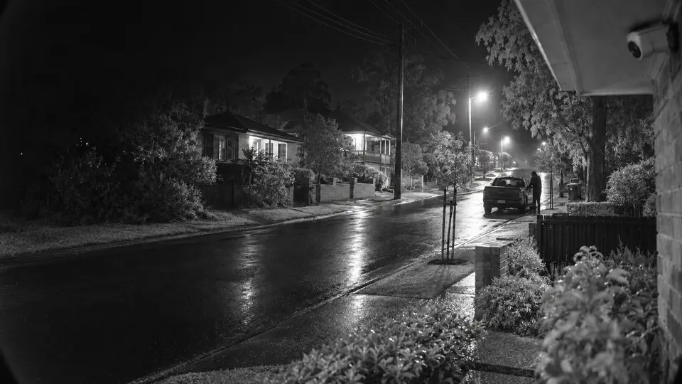 Illustrative night clip showing a person next to a parked ute